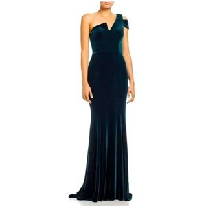 Aqua Green Velvet One Shoulder Evening Dress